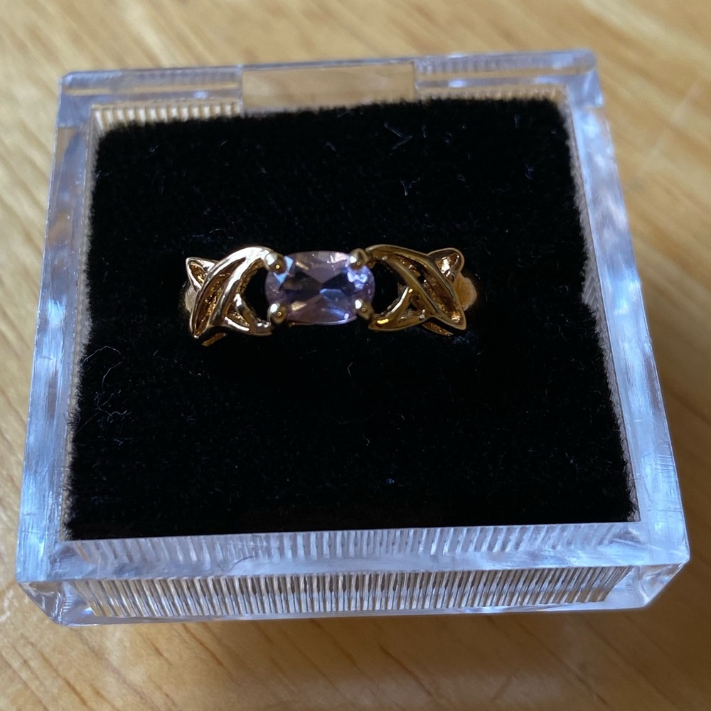 Vintage Genuine Amethyst Ring Gold over Sterling Silver Cross Twist - Size 6.25
